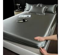 DaBingDian 3pcs Silk Bed Sheet Set with Pillowcase Luxury Solid Color Silk Fitted Sheet Soft Smooth Satin Bed Linen