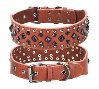 DaBingDian Comfortable Anti-Bite Rivet Dog Collar, Soft Leather Adjustable Pet Collar for Medium and Large Breed Dogs