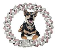 DaBingDian Diamond Cuban Link Dog Collar, Stainless Steel Metal Chain with Secure Lock Buckle for Small Medium Dogs, Luxury Pet Jewelry Accessory