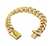 DaBingDian Gold Dog Collar Stainless Steel Pet Metal Choker 19mm Wide Lead for Medium Large Dogs Pet French bulldog Labrador Retriever