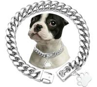 DaBingDian Heavy Duty Cuban Link Chain Dog Collar, Secure Safety Buckle Lock Stainless Steel Choke Collar for Training Pets
