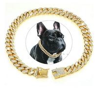DaBingDian Luxury Diamond Dog Collar, Gold Plated Cuban Chain with Secure Buckle, Bling Crystal Pet Necklace for Cats and Small Dogs