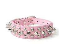 DaBingDian Stylish PU Leather Dog Collar with Spiked Rivet Studded Design for Small Medium Breeds 8 colors