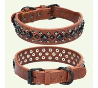 DaBingDian Vintage Heavy Duty Leather Dog Collar with Protective Rivets, Anti-Bite Neck Collar for Medium to Large Dogs