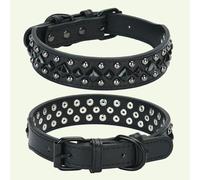 DaBingDian Vintage Heavy Duty Leather Dog Collar with Protective Rivets, Anti-Bite Neck Collar for Medium to Large Dogs