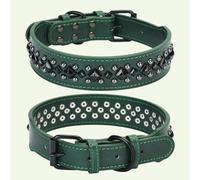 DaBingDian Vintage Heavy Duty Leather Dog Collar with Protective Rivets, Anti-Bite Neck Collar for Medium to Large Dogs