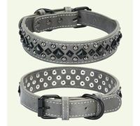 DaBingDian Vintage Heavy Duty Leather Dog Collar with Protective Rivets, Anti-Bite Neck Collar for Medium to Large Dogs