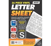 Dabmoo Standard Quality Self Adhesive Multi Purpose 36 Pcs Vinyl Letter Stickers For Home Office Boats Car Dustbin Door [ Letter Sheet, White ]