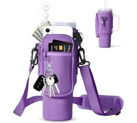 dabria Water Bottle Carrier Bag with Phone Pocket for Stanley 40/30 oz Tumbler Neoprene Water Bottle Holder Pouch with Adjustable Strap Bollus with Straw Cover & Carabiner for Stanley Cup Accessories