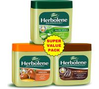 Dabur Herbolene Petroleum Jelly Pack (3 x 225 ml) | Aloe Vera, Argan Oil, Cocoa | For Healing Dry Rough Skin & Chapped Lips