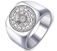 Dacai The Seals of The Seven Archangels Protection Amulet Seal Solomon Kabbalah Mens Womens Stainless Steel Polished Ring, Metal, No Gemstone