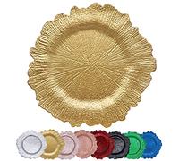 DaCakeWS Gold Reef Charger Plates 10PCS, 13inch Plastic Floral Charger Plates Wedding for Dinner,Wedding,Party,Event,Decoration(Reef Gold10)