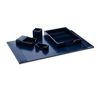 DACASSO Bonded Leather Desk Set - Luxury Leather Desk Pad & Desk Organization Essentials (Navy Blue, 5 Piece)