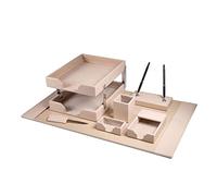 Dacasso Bonded Set Luxury Leather Desk Pad & Desk Organization Essentials, 9 Piece, White Latte