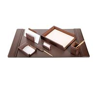 Dacasso Chocolate Brown Leather 7-Piece Desk Set, 88.27 x 52.7 x 13.67 cm