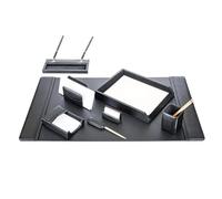 Dacasso Classic Black Leather Desk Accessory Set - 8 Piece Desk Organization Essentials with Desk Pad - Luxury Executive Desk Decor & Office Organization