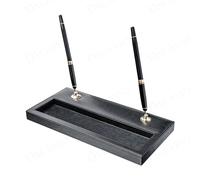 Dacasso Classic Black Leather Double Pen Stand w/Gold Accents - Luxury Executive Decor and Office Desk Surface Protector