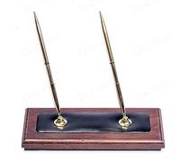Dacasso Luxury Walnut & Black Leather Double Pen Stand with Rolling Ball Pen - Executive Desk Decor and Elegant Organizer