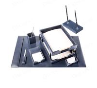 Dacasso Navy Blue Bonded Leather Luxury 9-Piece Desk Set - Blotter Pad & Desk Organization Essentials - Executive Decor and Surface Protector