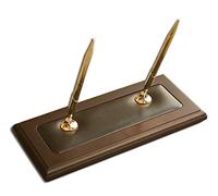 Dacasso Pen Stand, Wood, Walnut and Black Leather, 23.5 x 10.79 x 22.86 cm