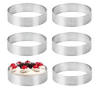 Dacatoow 6PCS Perforated Stainless Steel Baking Rings | 8cm Non-Stick Tart/Crumpet Molds | 0.8mm Thick 430 Steel Pastry Rings for Cakes, Muffins & Mini Pizzas