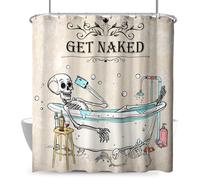 Dacawin Halloween Skull Shower Curtain Skeleton Gothic Get Naked Shower Curtains for Bathroom Funny Spooky Vintage Cool Bone in Bathtub Bubbles Horror Polyester Bath Curtain with Hooks 72"x72"