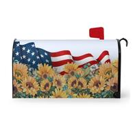 Dacawin Patriotic Mailbox Cover Magnetic Summer July 4th Mailbox Wrap America Flag Flower Letterbox Cover USA Independence Day Floral Mail Box Covers Outdoor Decor Standard Size 21x18 Inch
