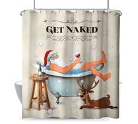 Dacawin Retro Christmas Santa Shower Curtain, 72x72 Inch, Santa Get Naked, Waterproof Polyester, Bathroom Decor