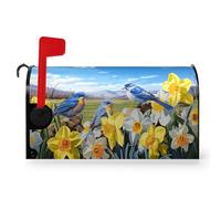 Dacawin Summer Bluebirds Mailbox Covers Magnetic Spring Summer Daffodil Mail Box Post Letter Cover Bird Flowers Mailbox Wrap Farmhouse Blue Sky Mailbox Cover Standard Size 21x18 Inch