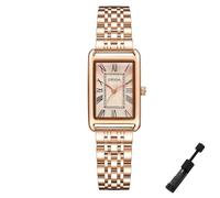 Dacdyi Gold Watch for Women, Rectangular Case, Roman Dial, Stainless Steel Bracelet Watches, Water Resistant, Easy Reader Ladies Quartz Wristwatch, Bracelet Adjustment Tool Included, Rose Gold