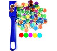 Dacefloy Magnetic Bingo Chips Set -Blue Magnetic Wand with 100 Metal Tokens for Elderly Family Lotto Game, Sensory Bins, Counting and Sorting, Science& Educational Activities
