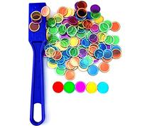 Dacefloy Magnetic Bingo Chips Set Magnet Wand 100 Multicolour Metal Ringed Discs Science STEM Kit Learning Accessories Family Game Night Tokens
