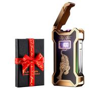 Dachance Electric Lighter for Men Dad Him Digital Counter Bettary Display Windproof Flameless Plasma USB Rechargeable Arc Birthday Gifts for Men, Boyfriend, Husband (Tiger)