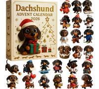 Dachshund Advent Calendar 2026, 24 PVC Mini Sausage Dog Figures (1set) | 24 numbered doors, each reveals a 5cm PVC dachshund figure. 1.97" miniatures for desk, shelf & mantel. Kids & dog lovers gift