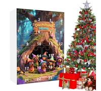 Dachshund Advent Calendar Christmas - Decoration Flat, Motif Artful, Seasonal Design, Countdown Ornament with Cartoon Style for Wall, Window, Fireplace, Living Room, Office, Pet Lovers