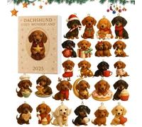 Dachshund Advent Calendars 2025, 24 Days Countdown Calendar With 2D Acrylic Dachshund Ornaments, For Thanksgiving Holiday Seasonal