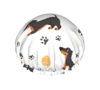 Dachshund Ball Paw Print,Shower Cap Nightcap Double Layer Waterproof Elastic Bath Cap Reusable Hair Cap
