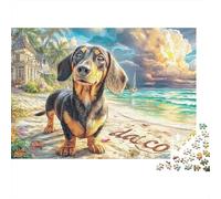 Dachshund Beach 1000 Piece Jigsaw Puzzle for Adults Unique, Dachshund Pond Path Perfectly-Fitting Pieces Fun, Vibrant Imagery Perfect for Game Nights High Resolution 38x26cm/1000pcs