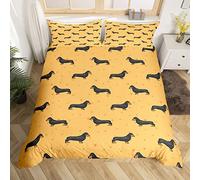 Dachshund Bedding Set Kids Cute Dogs Puppy Comforter Cover Set for Boys Girls Kawaii Dachshund Dog Animal Duvet Cover Breathable Triangle Geometric Quilt Cover Bedroom Double Size