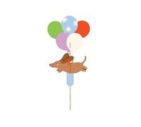 Dachshund Birthday Cake Topper with Balloons, 9 x 17 cm, Decorative Party Accessory