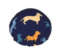 Dachshund Blue Orange Dog,Shower Cap Nightcap Double Layer Waterproof Elastic Bath Cap Reusable Hair Cap