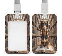 Dachshund Book Badge Holder Waterproof Plastic ID Card Badge Holders with Lanyard Vertical Card Case Protector Pouch Clear Window Work Badges for Women Men