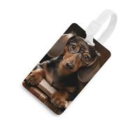 Dachshund Book Luggage Tag Classic Personalized Repeated Luggage Tag Cute Unique Travel Essentials Identifiers for Women Men Baggage Backpack Handbag Suitcase, White-style, One Size