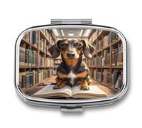 Dachshund Book Pill Case Travel Portable Pocket Pill Box 2 Compartment Medicine Case Large Capacity Daily Pill Cases Vitamin Organizer Medicine Organizer Small Pill Box