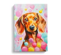 Dachshund Bubble Gum Painting No.2 Canvas Print | Gallery Wrapped 30mm Frame Wall Art | 30x20 inches | Ready to Hang | Modern Picture | Living Room Bedroom Lounge Office