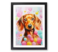 Dachshund Bubble Gum Painting No.2 Framed Print | A2 Black Framed Wall Art | Ready to Hang | Modern Animal Picture | Living Room Bedroom Lounge Office