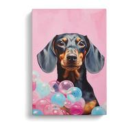 Dachshund Bubble Gum Painting No.3 Canvas Print | Gallery Wrapped 30mm Frame Wall Art | 30x20 inches | Ready to Hang | Modern Picture | Living Room Bedroom Lounge Office