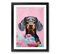 Dachshund Bubble Gum Painting No.3 Framed Print | A2 Black Framed Wall Art | Ready to Hang | Modern Animal Picture | Living Room Bedroom Lounge Office