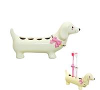 Dachshund Ceramic Toothbrush Holder - Cute Dog Electric Toothbrush Rack with 4 Storage Compartments, Waterproof Non-Slip Tooth Brush Holder for Bathroom (Beige)