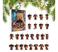 Dachshund Christmas, 10.24 Inches, 24 Day Countdown with 2d Acrylic Dog Ornaments for Festive Decorating, Fun Holiday Activity for Tree Window Door Car Backpack